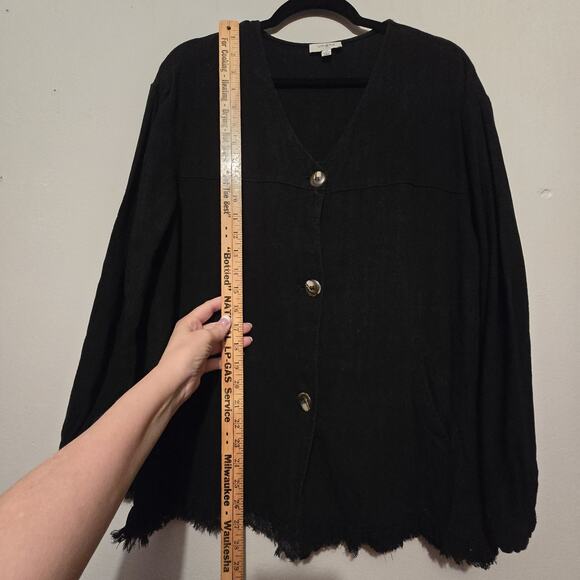 Umgee Linen Blend Jacket Womens MED Black Pockets Frayed Lagenlook Artsy Boho - Picture 9 of 11